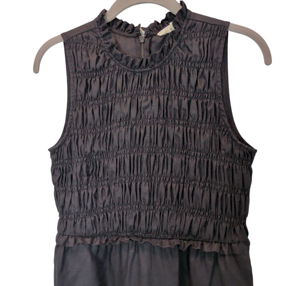 Boden Women's Sz 8P Black Smocked 100% Linen Midi Dress Sleeveless Tiered Ruffle - Picture 2 of 7
